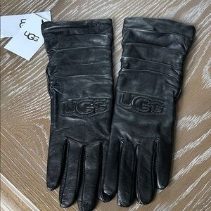 UGG Black Leather Gloves with Logo